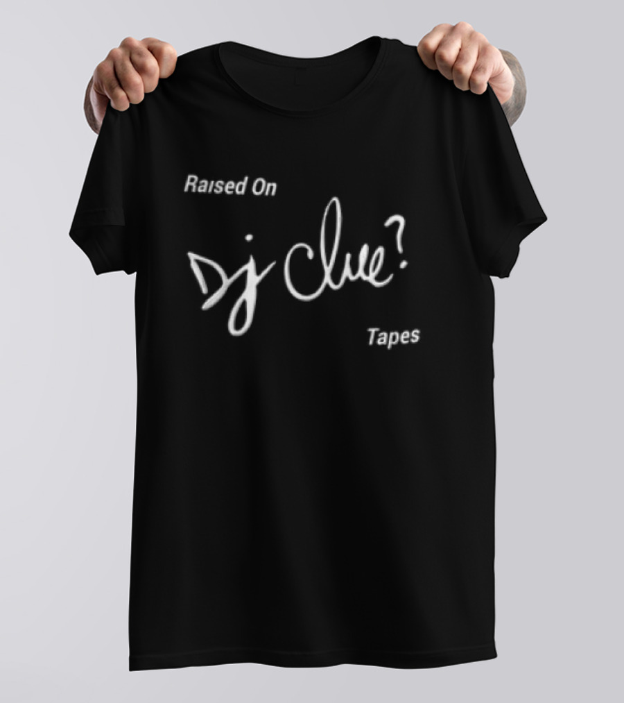 Raised On DJ Clue Tapes White Script Black T-Shirt