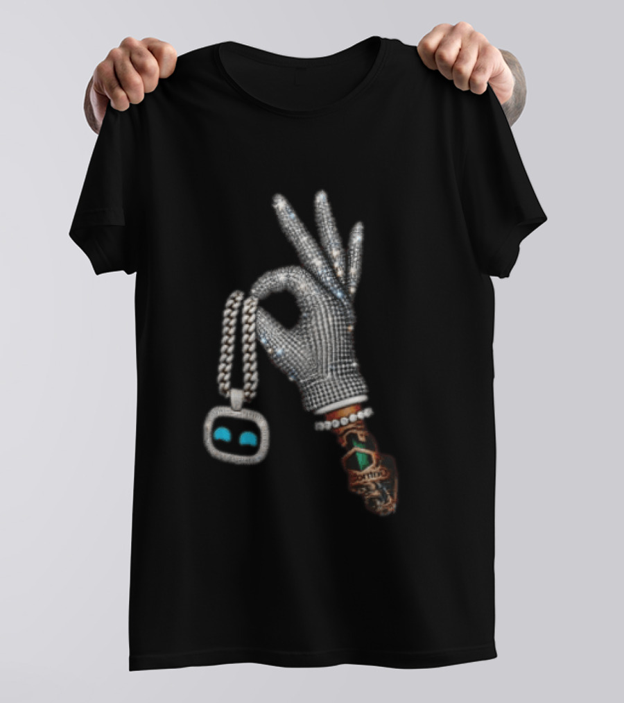 Ok Hand Diamond Glove Holding Sneaker Pendant Chain T-Shirt