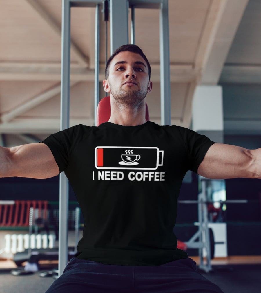 I Need Coffee Low Battery Out Of Energy Novelty T-Shirt