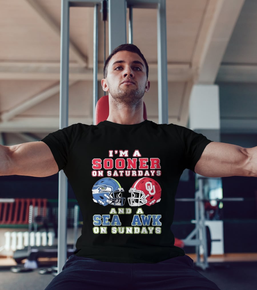 I'm A Sooner On Saturdays And A Seahawk On Sundays Football Helmet Fan Gear T-Shirt