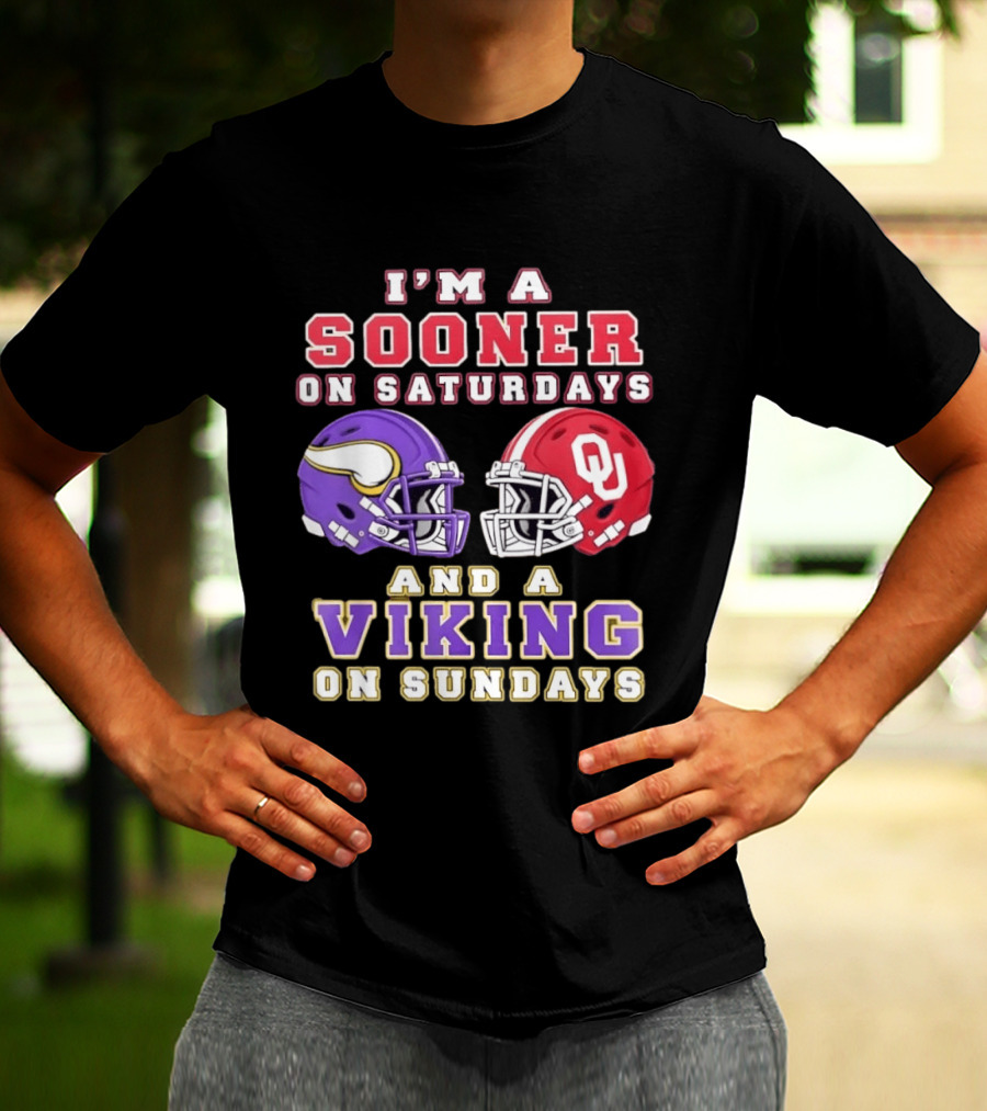I'm A Sooner On Saturdays OU And A Viking On Sundays Football Helmets T-Shirt
