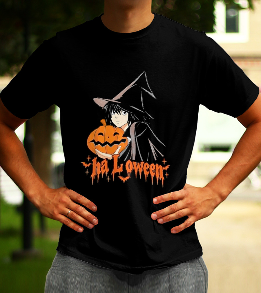 L Lawliet Witch With Pumpkin Halloween Death Note Anime T-Shirt