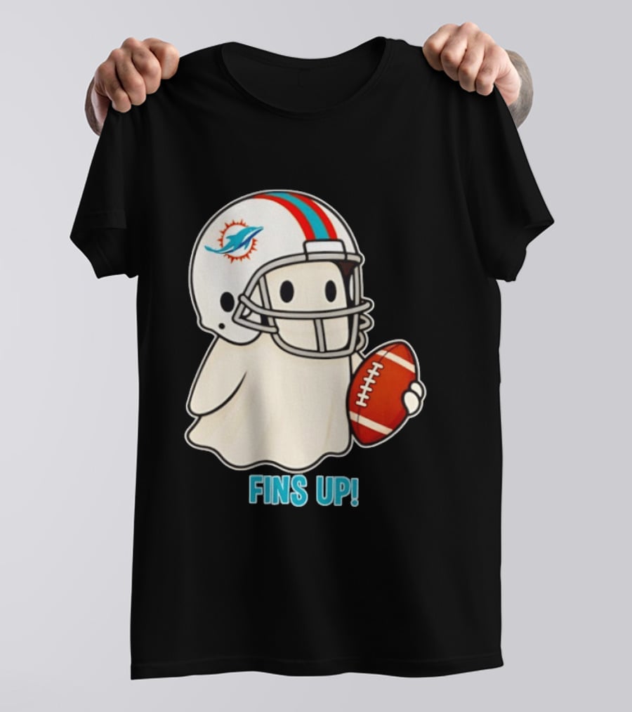 Miami Dolphins Ghost Fins Up Halloween 2026 Football Fan Gear T-Shirt