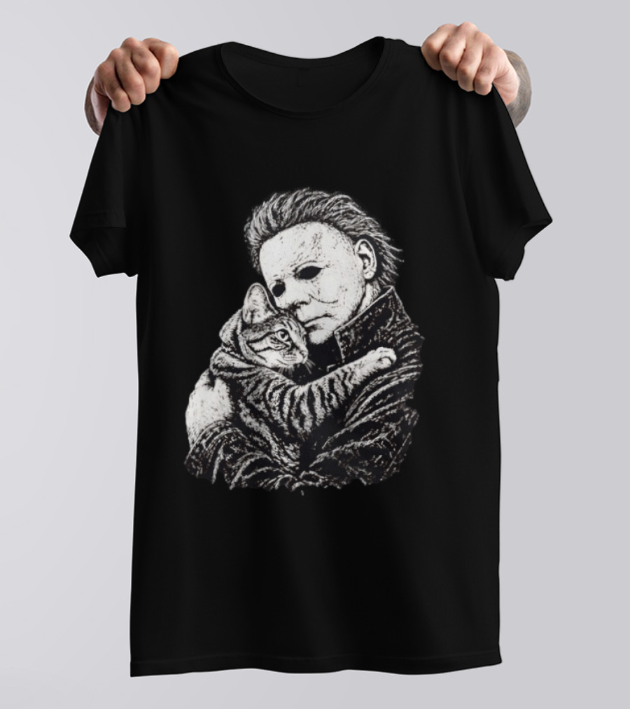 Michael Myers Hugging A Cat Halloween Horror Icon Halloween Cat Lovers T-Shirt