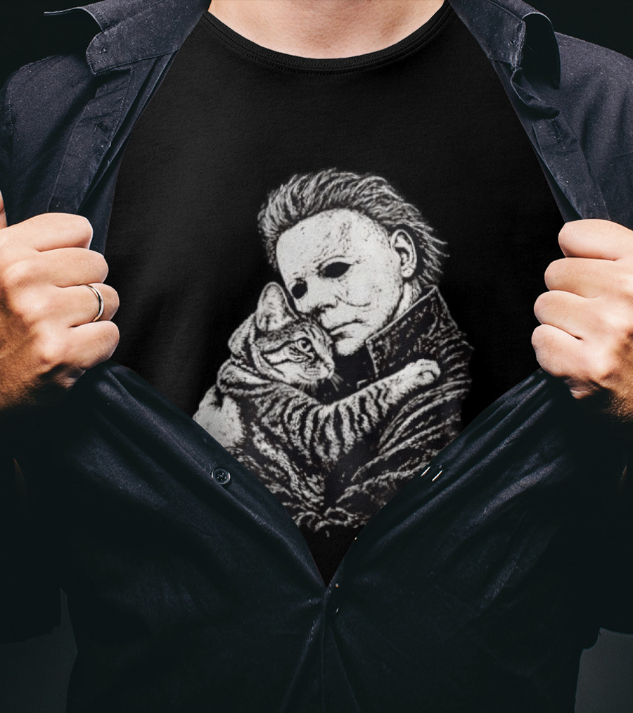 Michael Myers Hugging A Cat Halloween Horror Icon Halloween Cat Lovers T-Shirt