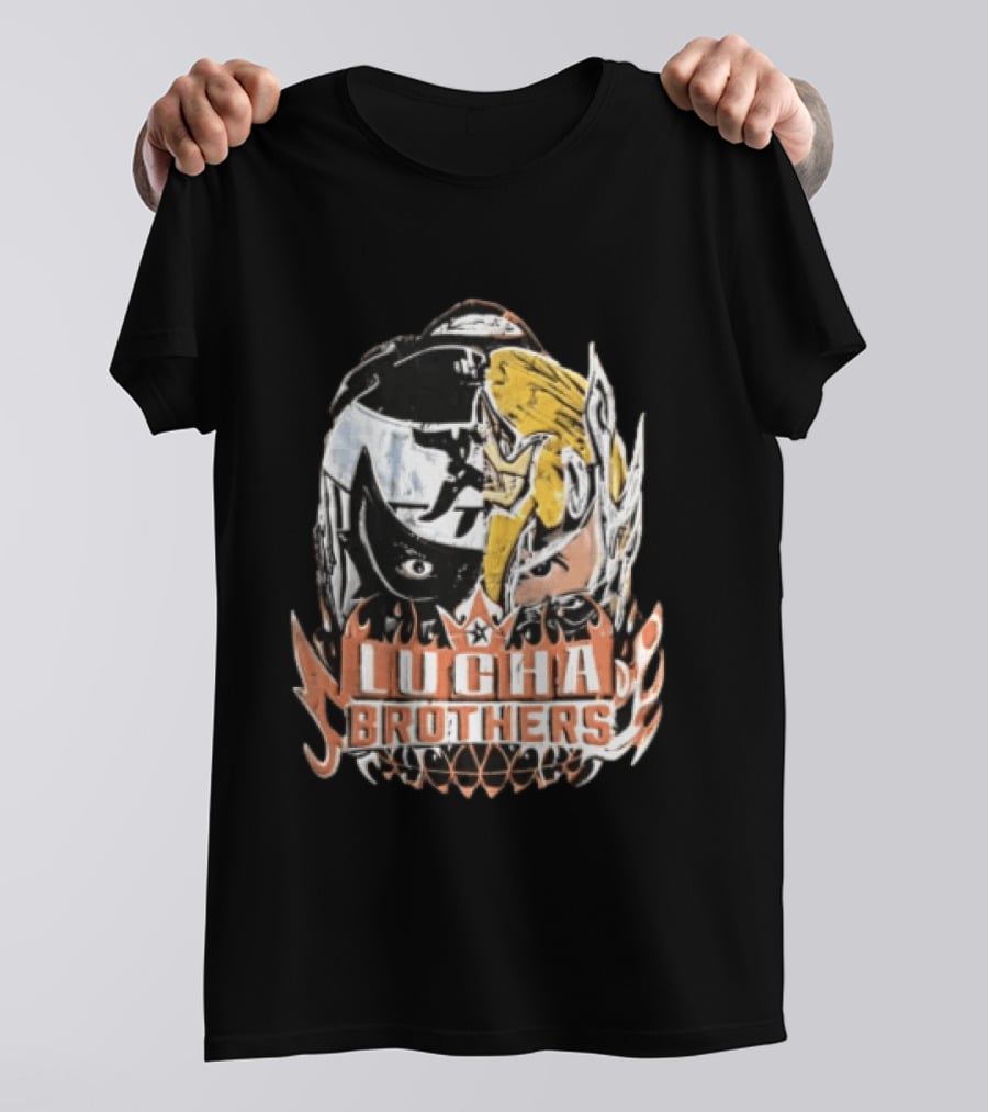 Lucha Brothers Masked Wrestlers Flames T-Shirt