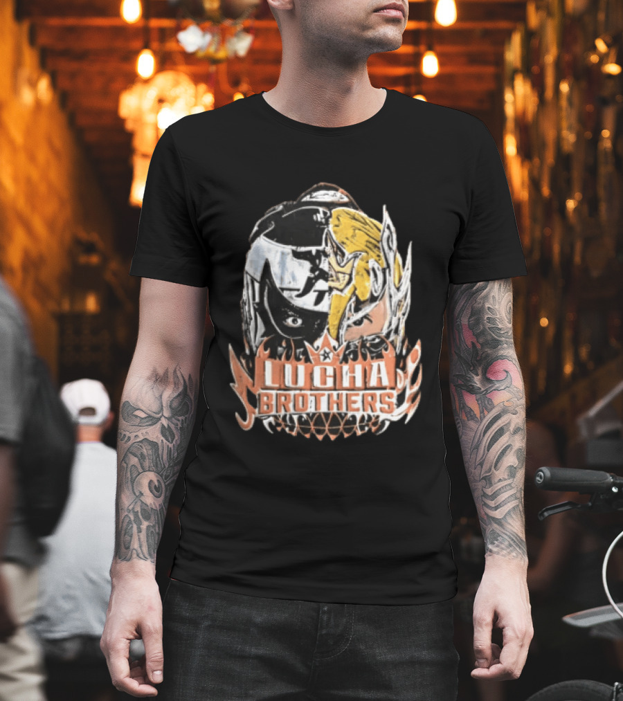 Lucha Brothers Masked Wrestlers Flames T-Shirt