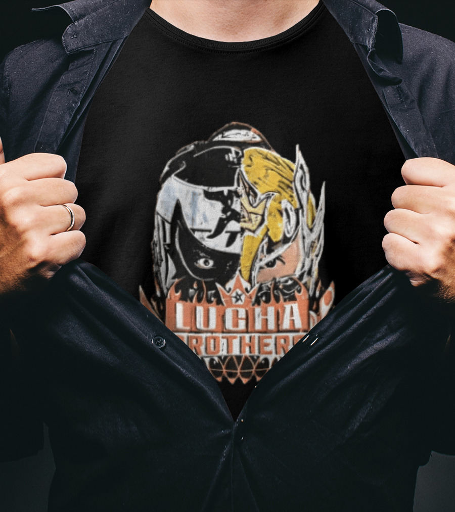 Lucha Brothers Masked Wrestlers Flames T-Shirt