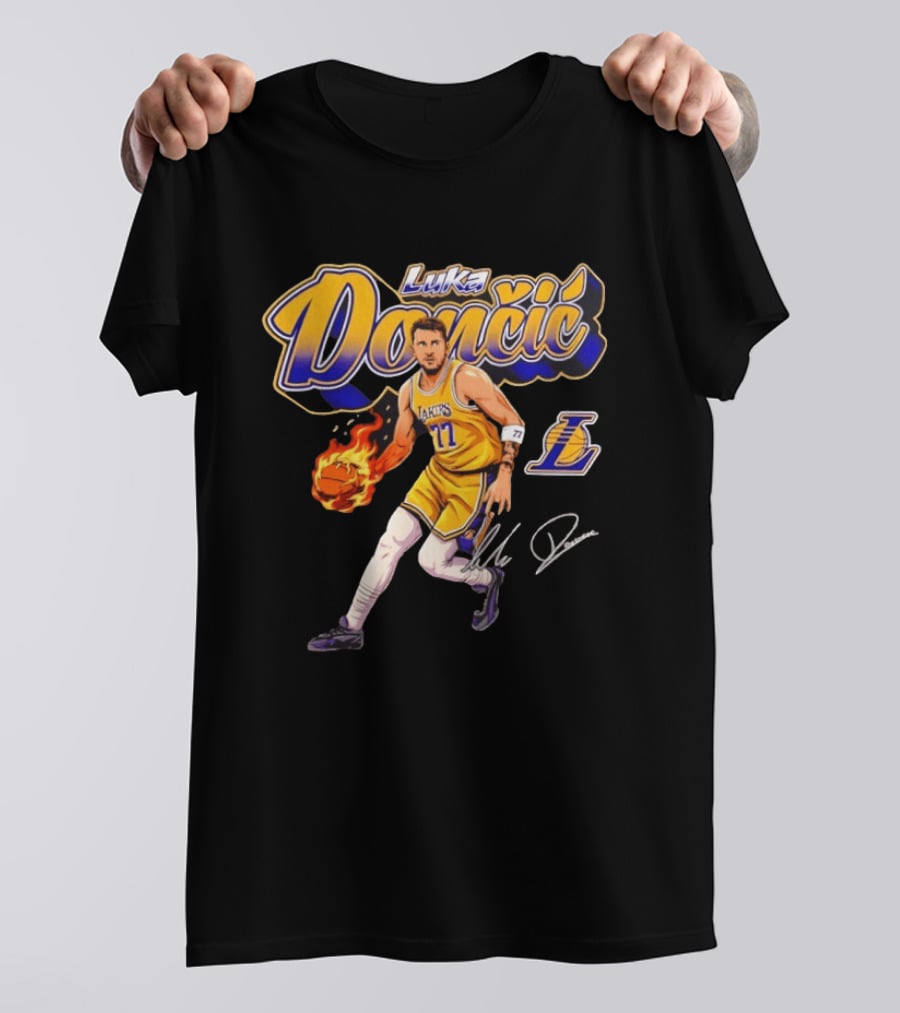 Luka Doncic Lakers 77 Signature Cursive T-Shirt