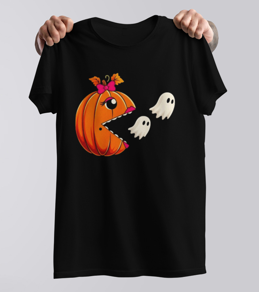Ms PacMan Pumpkin Ghosts Halloween T-Shirt