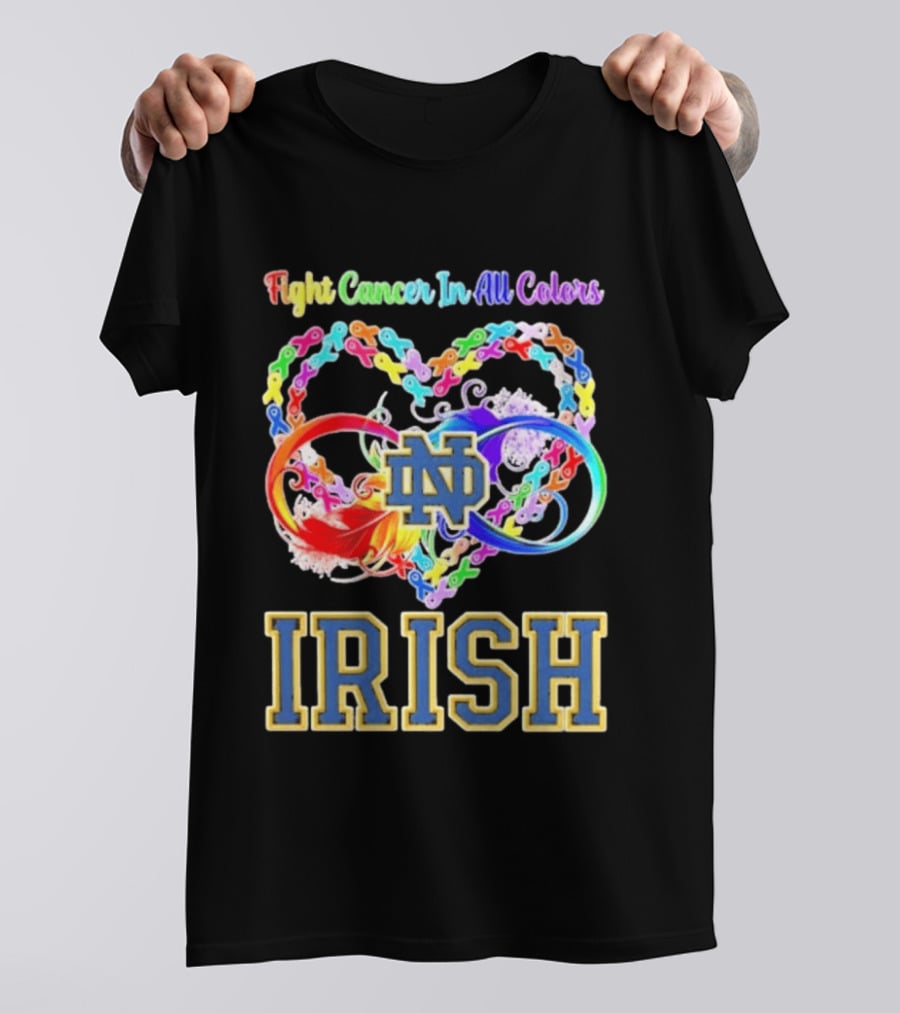 Fight Cancer In All Colors Notre Dame Irish Cancer Awareness Ribbon Heart T-Shirt