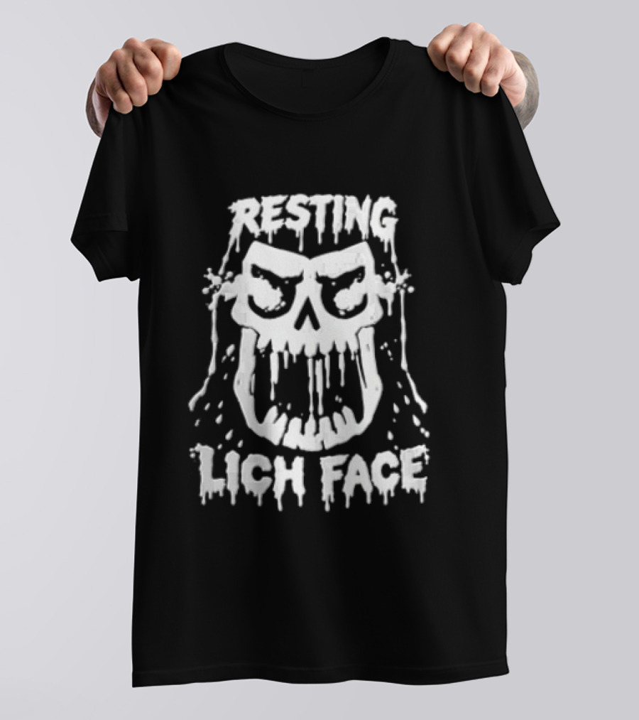 Resting Lich Face Dripping Skull White Ink T-Shirt