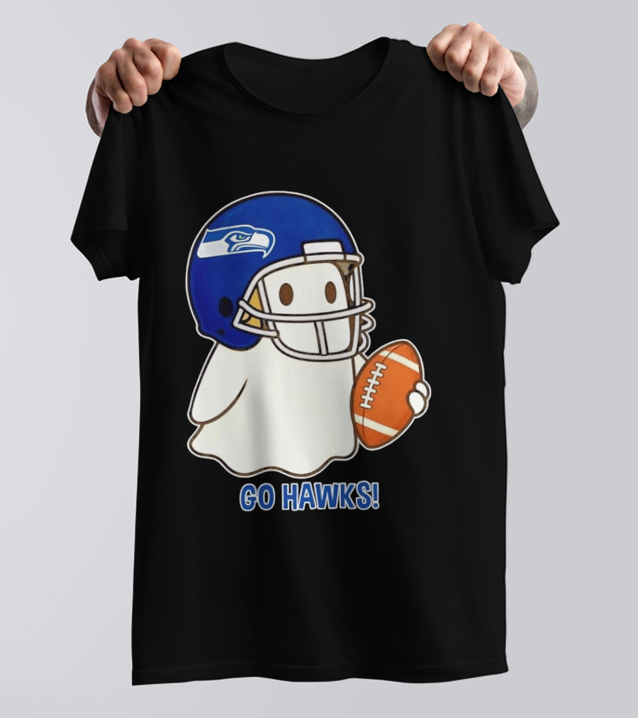 Seattle Seahawks Go Hawks Halloween Ghost Football Spirit T-Shirt