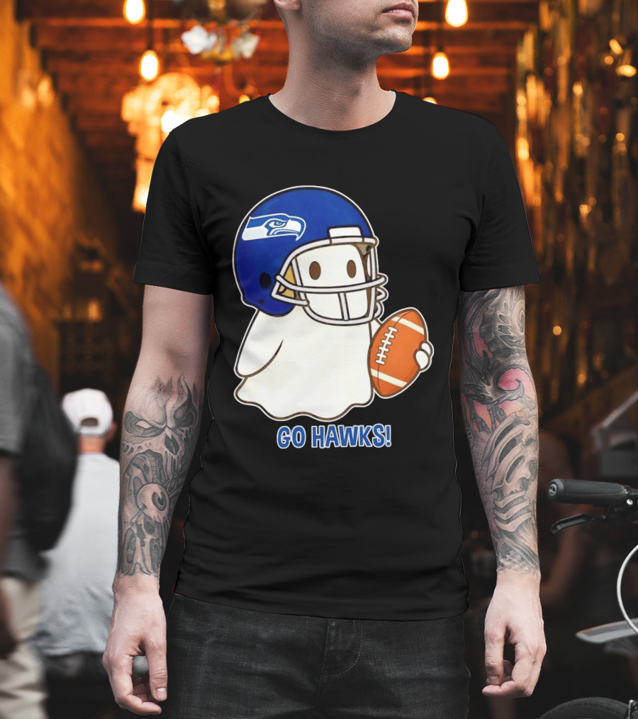 Seattle Seahawks Go Hawks Halloween Ghost Football Spirit T-Shirt