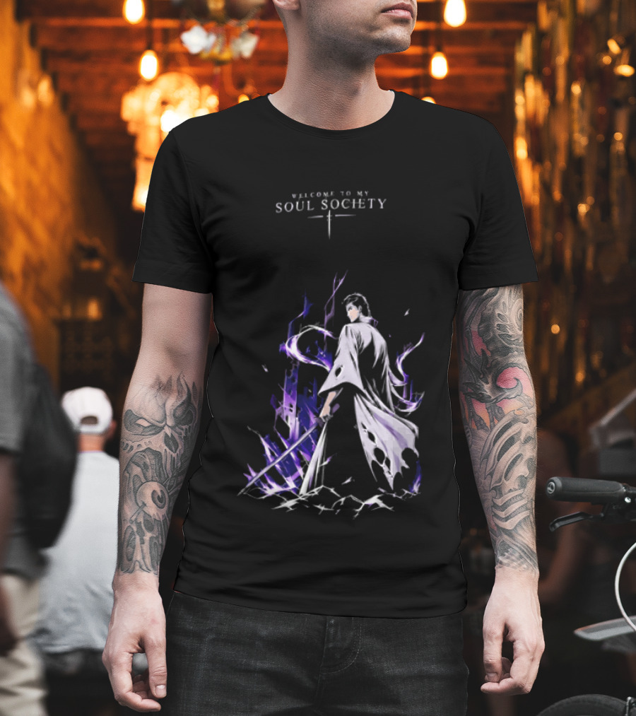 Sosuke Aizen Welcome To My Soul Society Sword Character Purple Aura T-Shirt