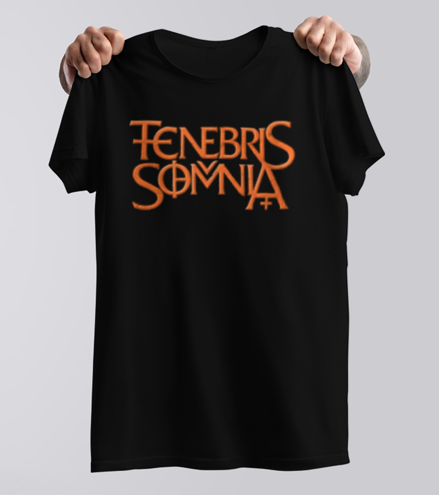 Tenebris Somnia Orange Gothic Lettering Black T-Shirt