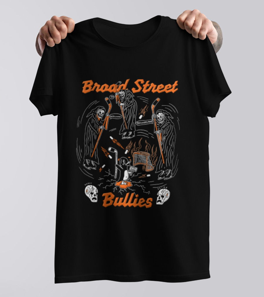 Broad Street Bullies Philadelphia Flyers Grim Reapers Hockey Sticks NHL Penguins T-Shirt