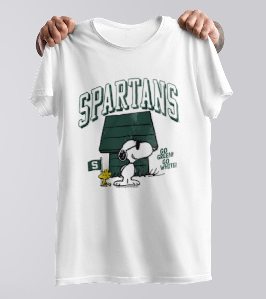 Snoopy Woodstock Doghouse Spartans Michigan State Flag Cartoon T-Shirt