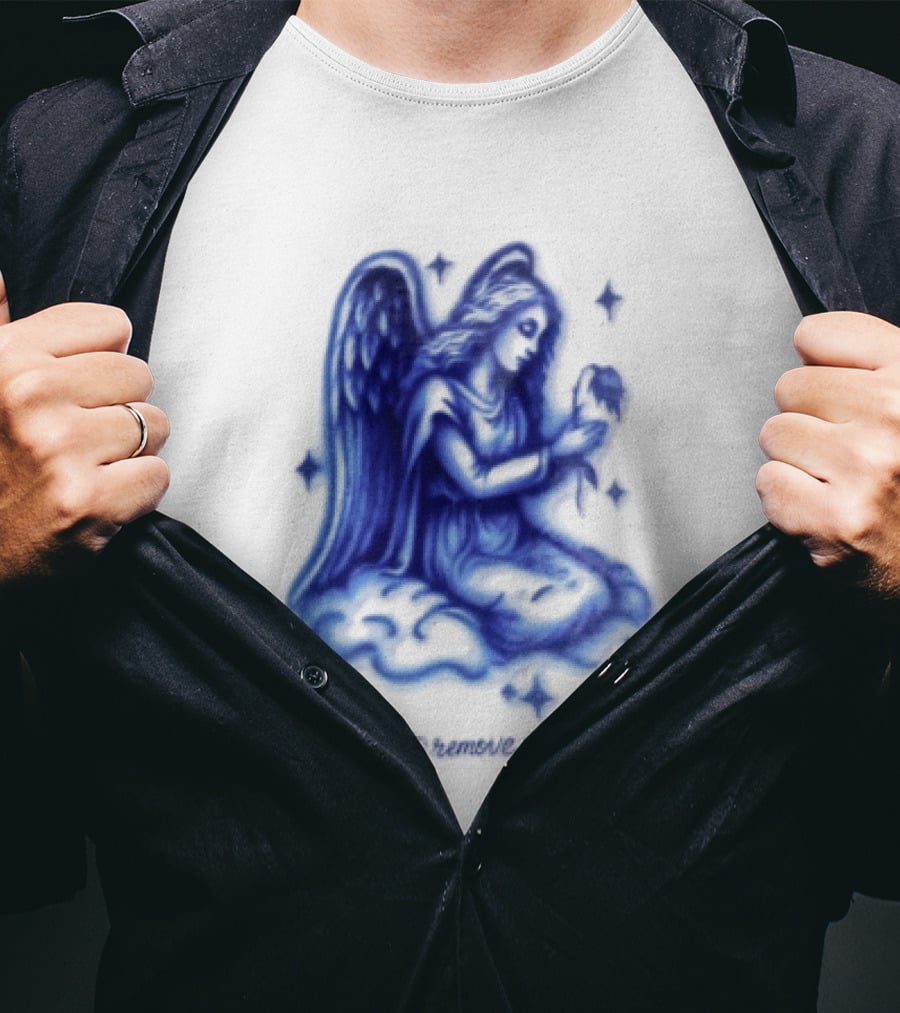 Angel Kneeling On Cloud Holding Flower God Does Not Remove He Replaces T-Shirt
