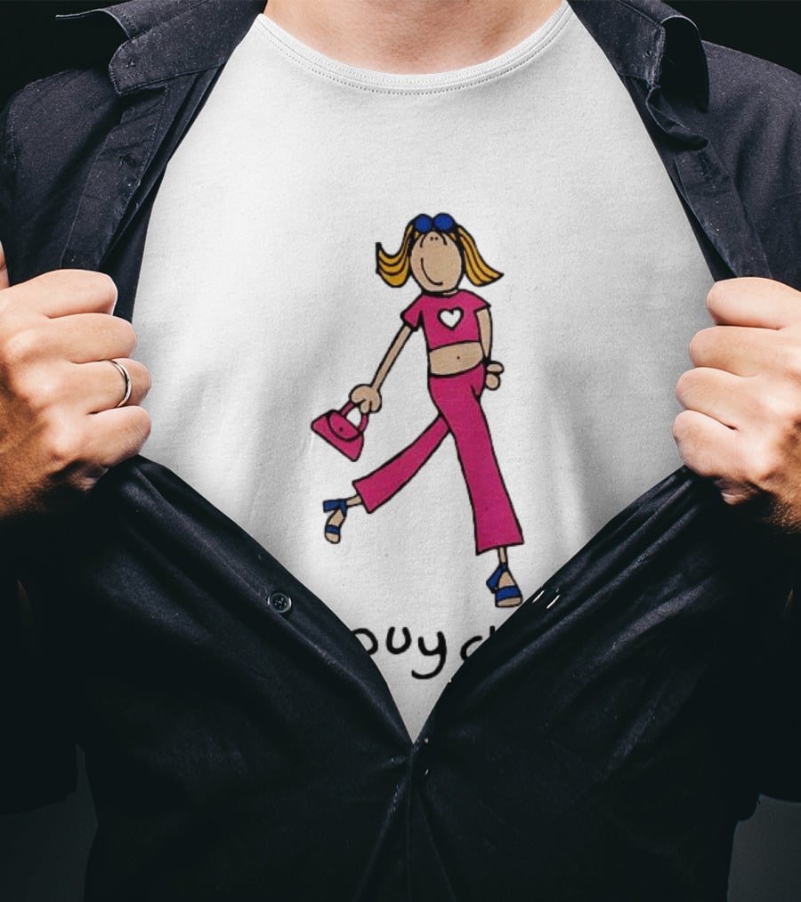 Groovy Chick Cartoon Character With Pink Heart Outfit And Bag T-Shirt