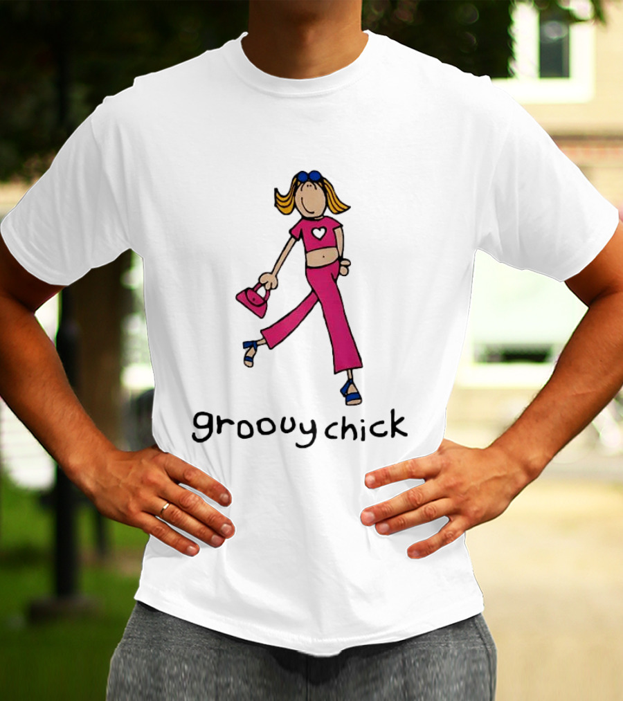 Groovy Chick Cartoon Character With Pink Heart Outfit And Bag T-Shirt