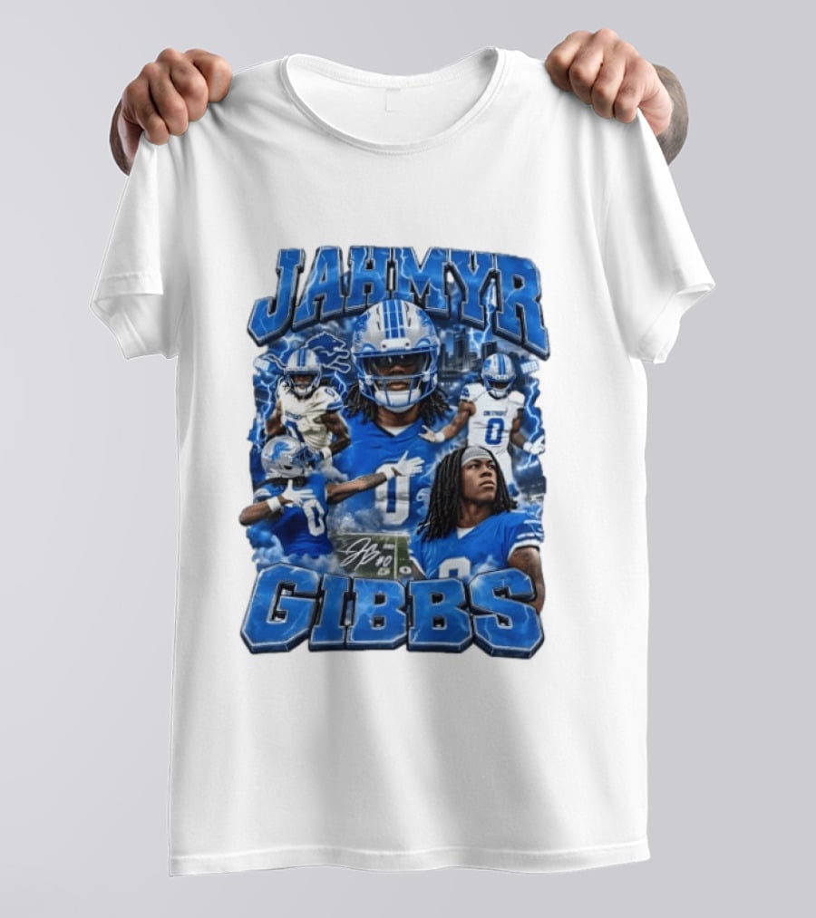 Jahmyr Gibbs Detroit Lions Blue Football T-Shirt