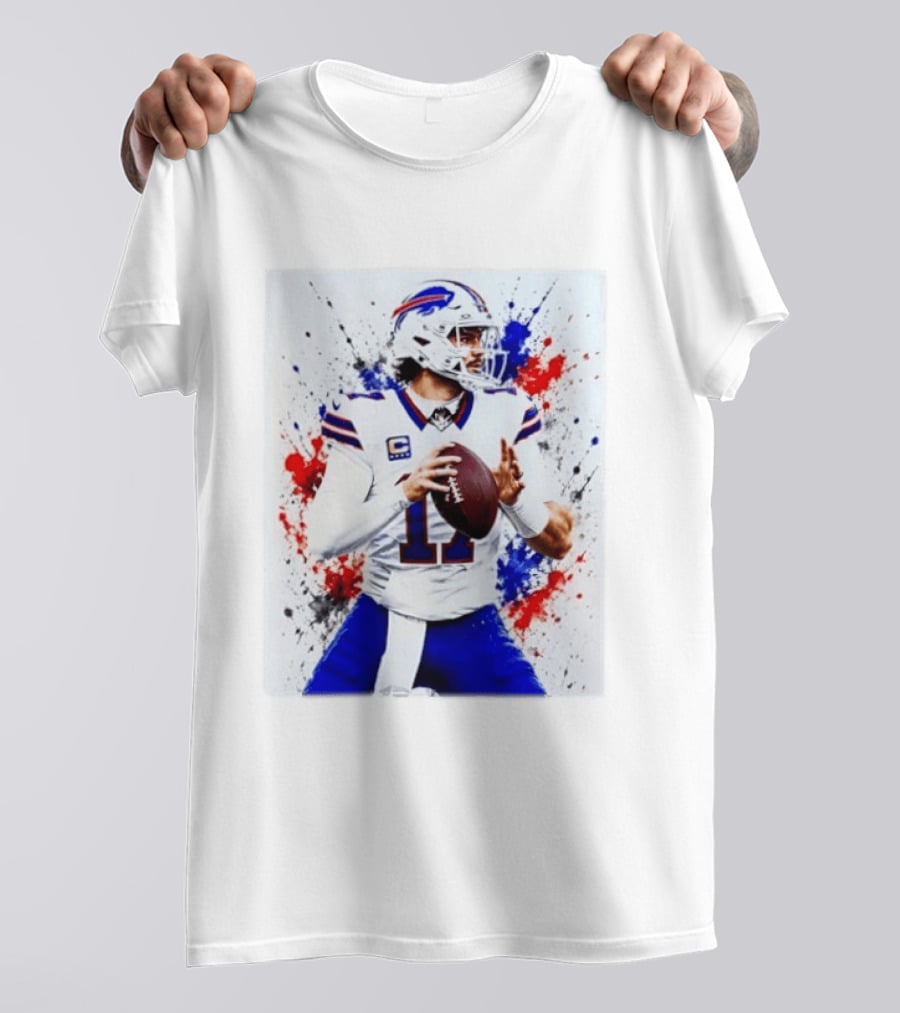 Buffalo Bills Josh Allen Paint Splatter Style Football Quarterback T-Shirt