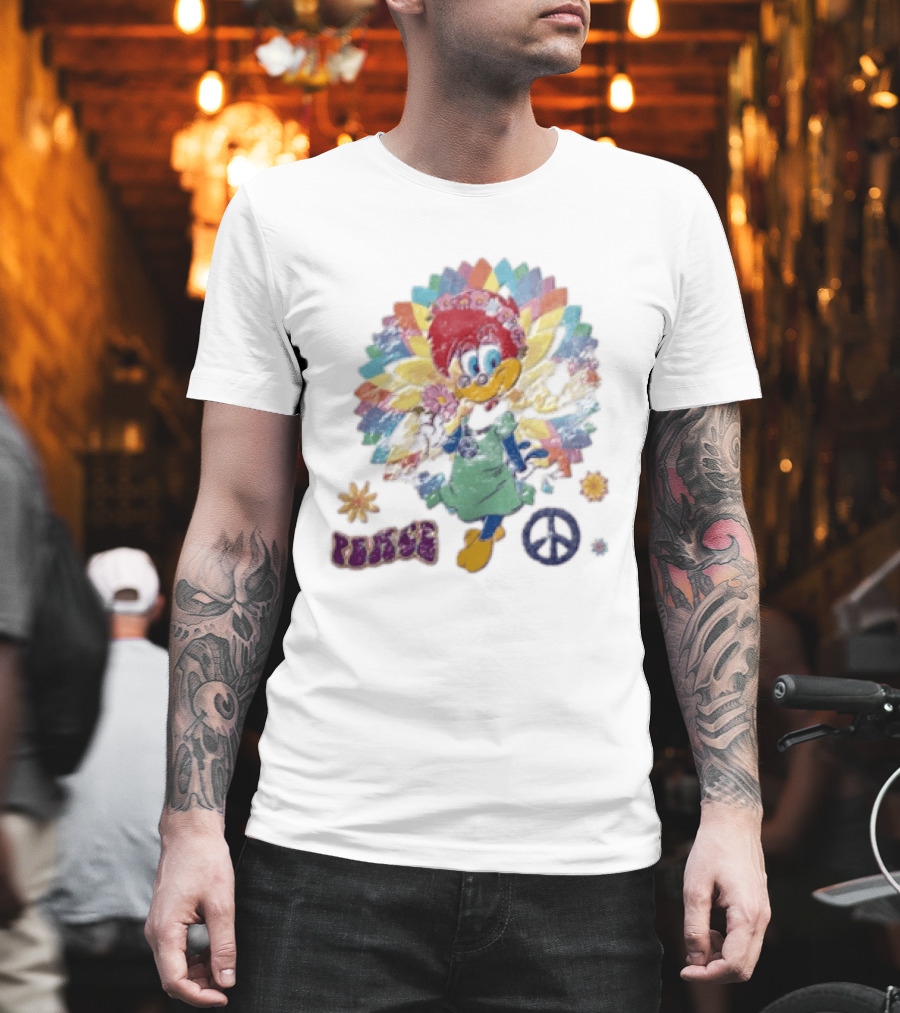 Peace Winnie Woodpecker Flower Crown Rainbow Sign T-Shirt