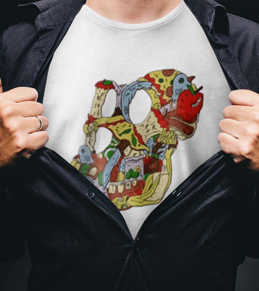 Skull Created From Pizza Burger And Fast Food T-Shirt
