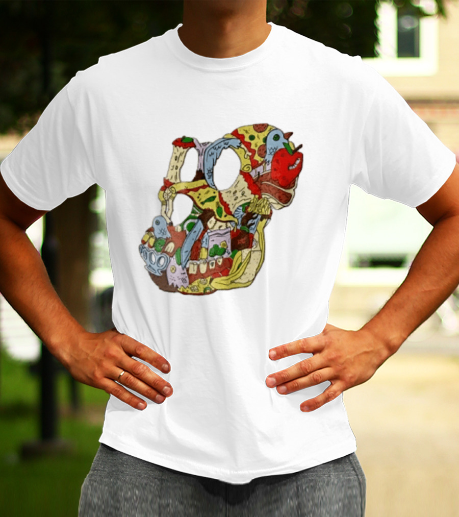 Skull Created From Pizza Burger And Fast Food T-Shirt