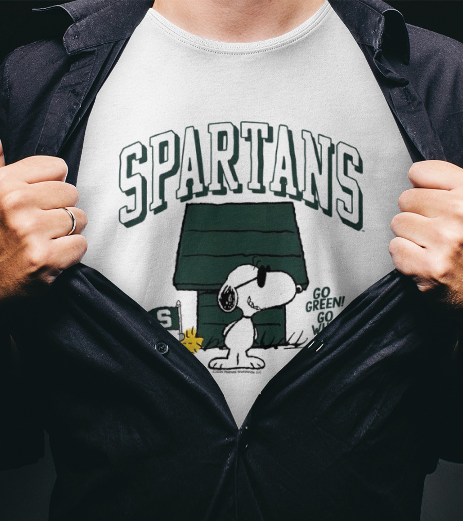 Spartans Snoopy Go Green Go White T-Shirt