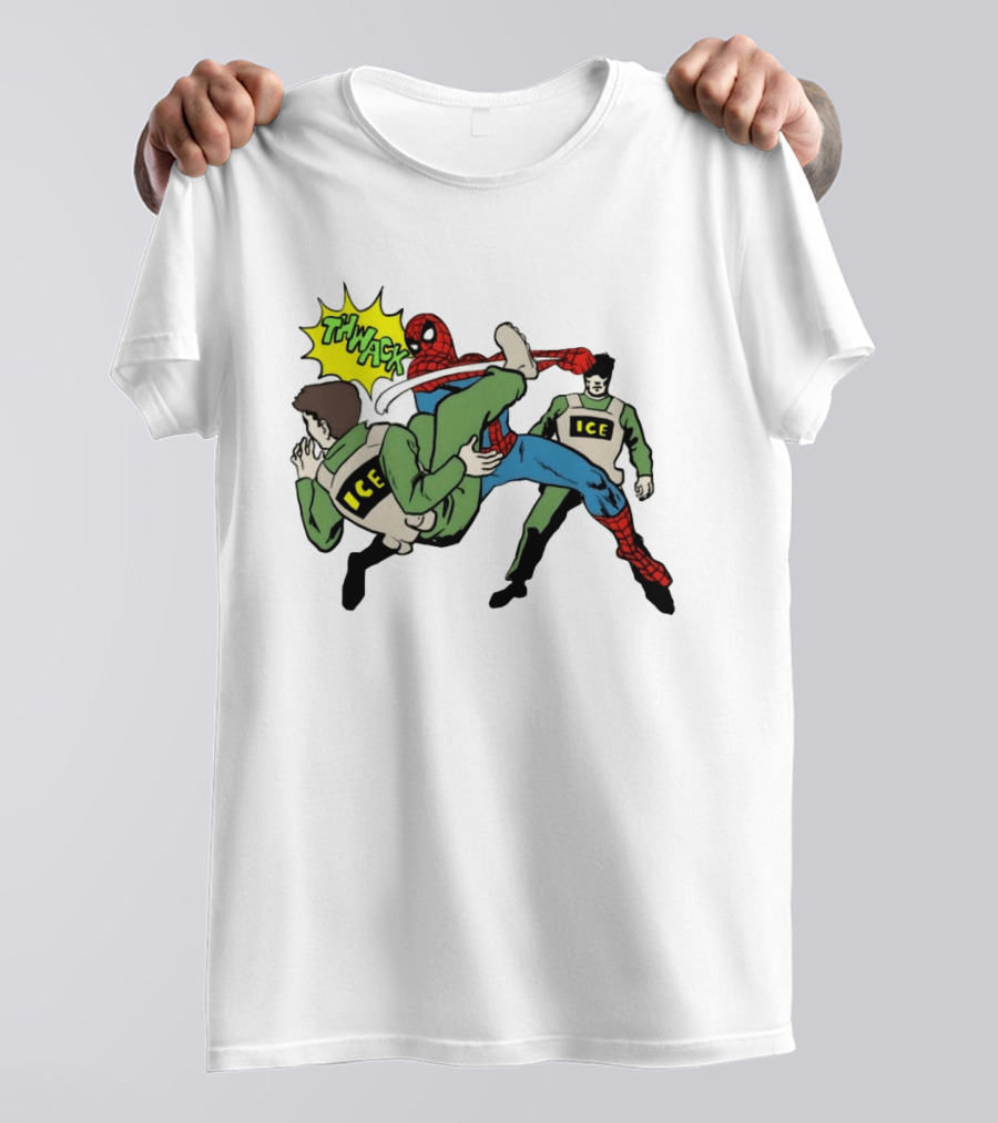 Spider Man Thwack ICE Agents Marvel Super Hero Action Scene T-Shirt