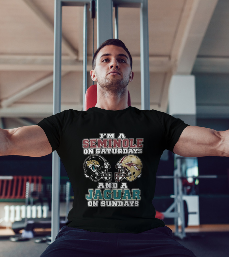 I'm A Seminole On Saturdays And A Jaguar On Sundays Football Fan Helmet T-Shirt