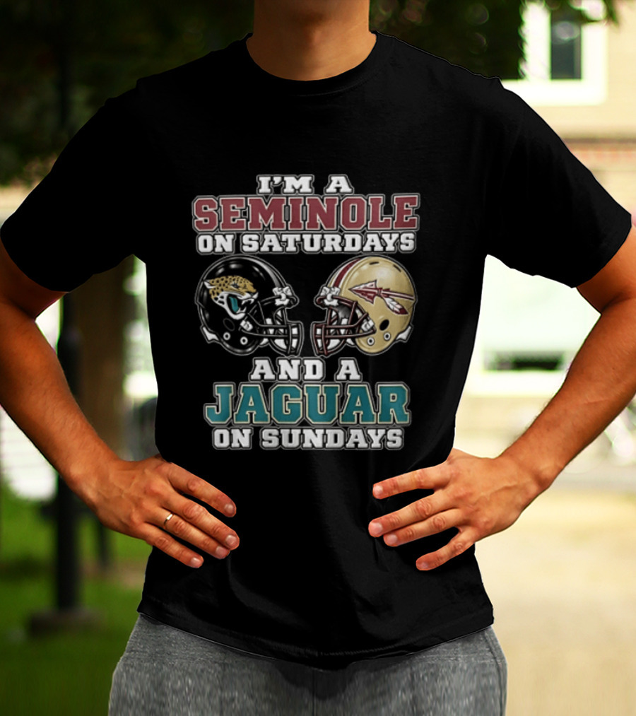 I'm A Seminole On Saturdays And A Jaguar On Sundays Football Fan Helmet T-Shirt