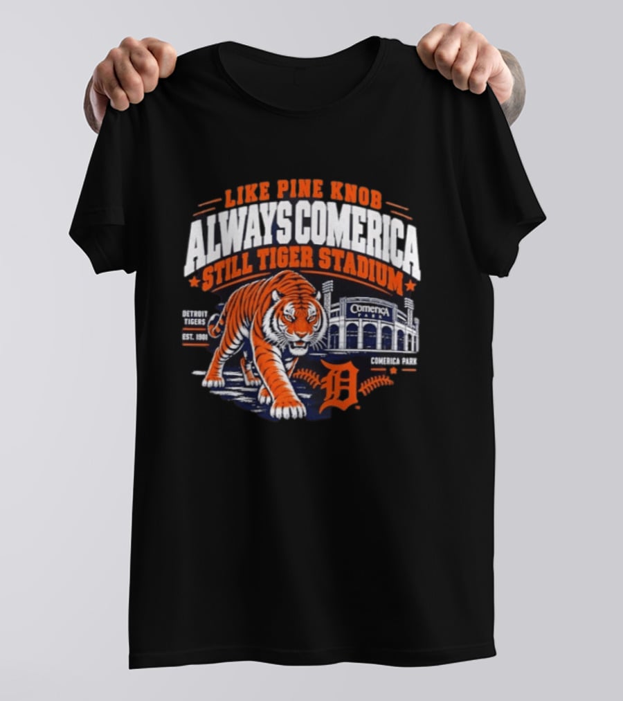 Detroit Tigers 2026 Pine Knob Comerica Tiger Stadium Est 1901 Iconic Baseball Tiger T-Shirt