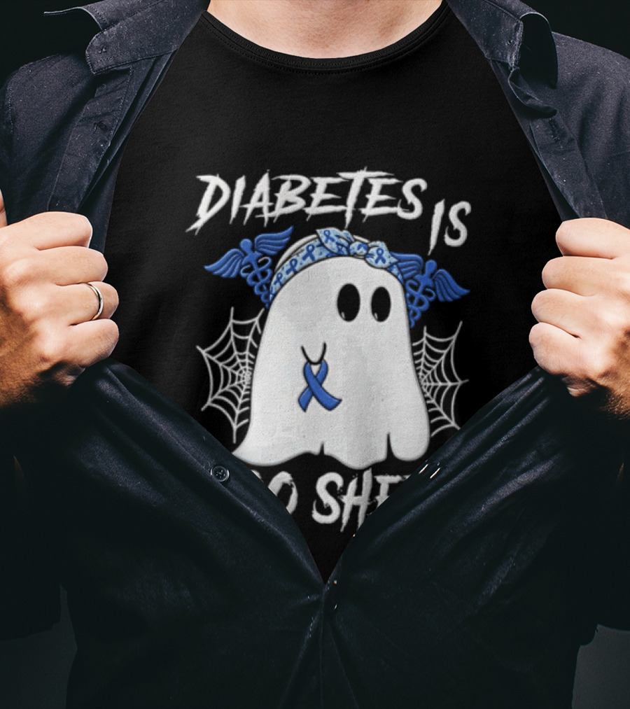 Diabetes IS BOO Sheet Ghost With Blue Ribbon Headband Halloween T-Shirt
