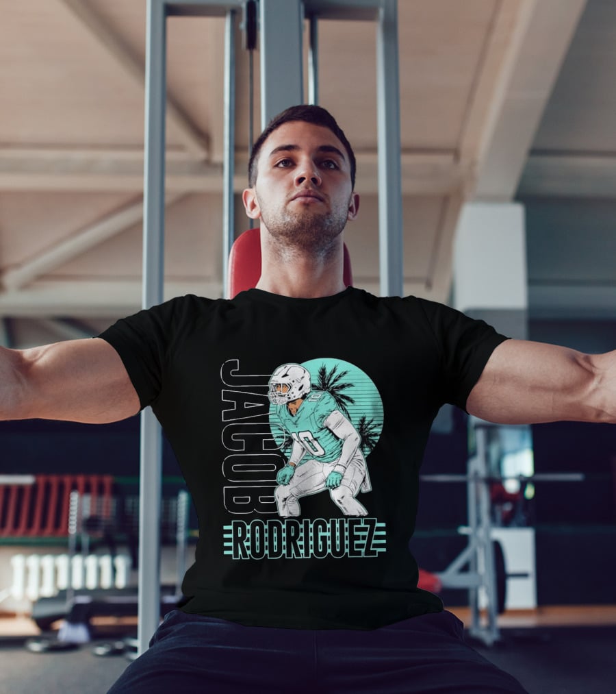 Jacob Rodriguez Miami Dolphins Palm Trees Football Player Tropical Scene T-Shirt