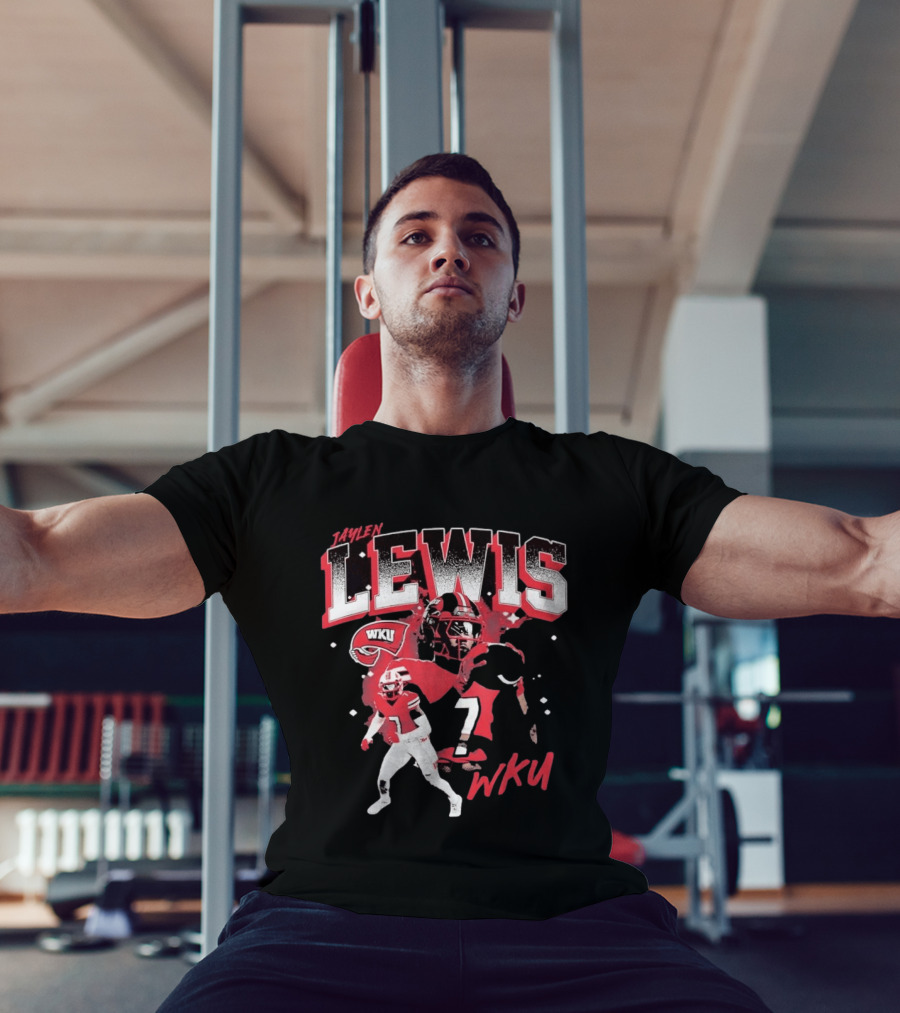 Jaylen Lewis No 7 WKU Football Helmet And Player Action T-Shirt