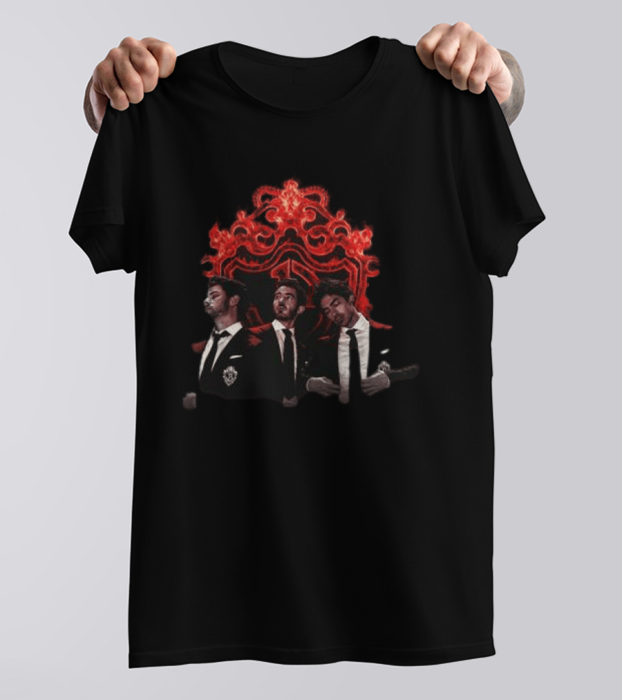 Jonas Brothers Burning Up Crest Tour Fiery Red Suits T-Shirt