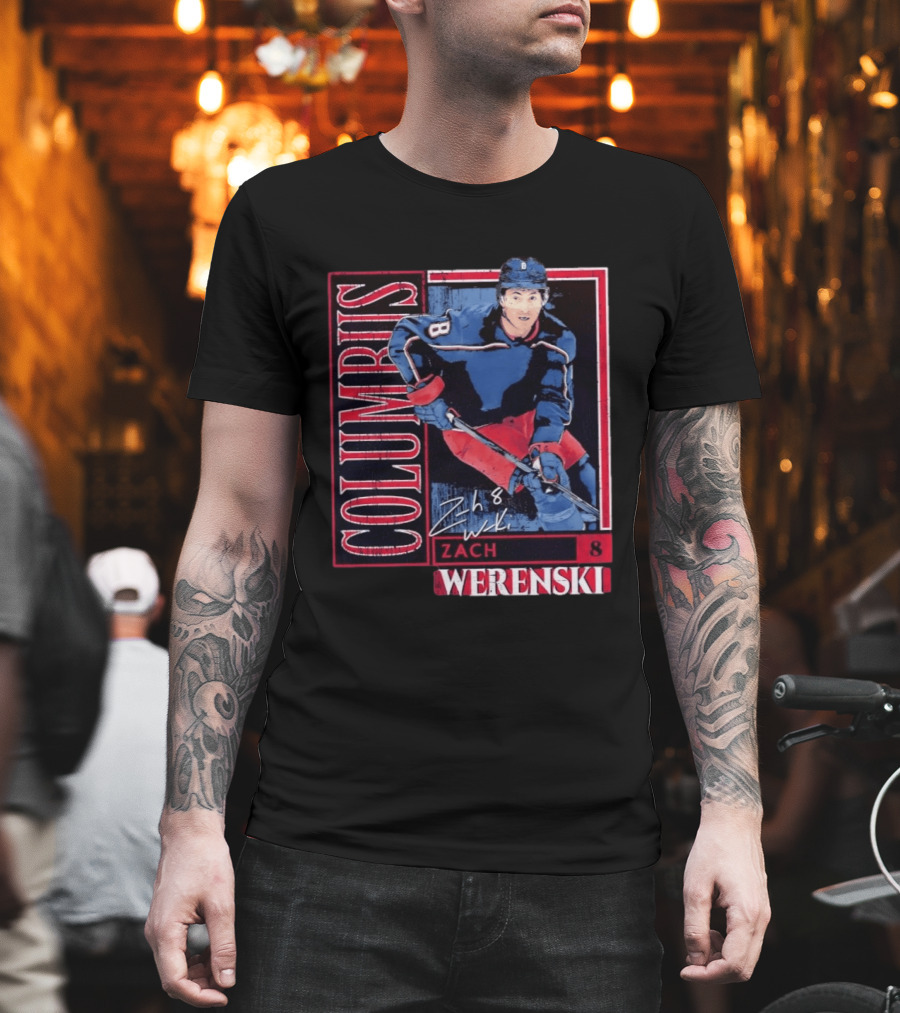 Zach Werenski 8 Columbus Blue Jackets Hockey Card T-Shirt