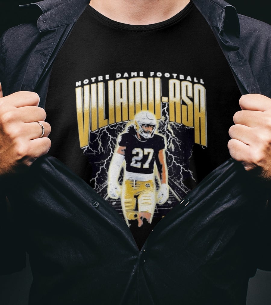Notre Dame Viliamu Asa No 27 Football Lightning T-Shirt