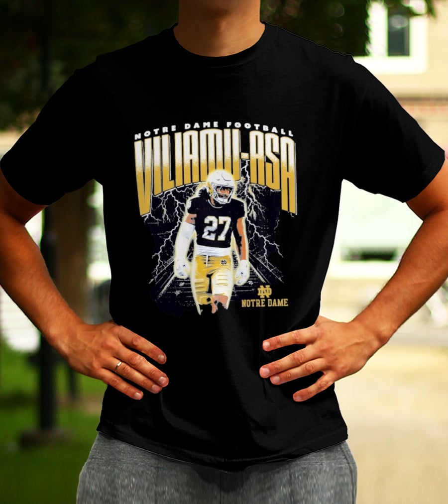Notre Dame Viliamu Asa No 27 Football Lightning T-Shirt