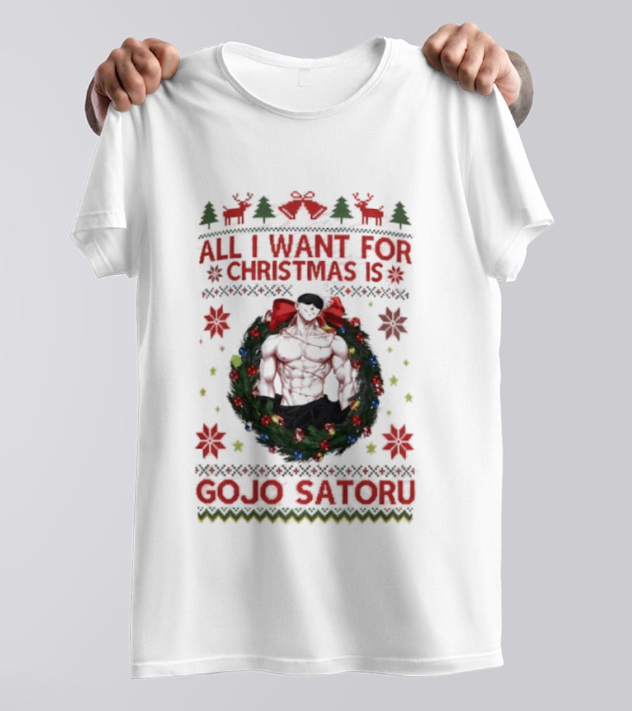 All I Want For Christmas Is Gojo Satoru Festive Holiday Anime Ugly Christmas T-Shirt