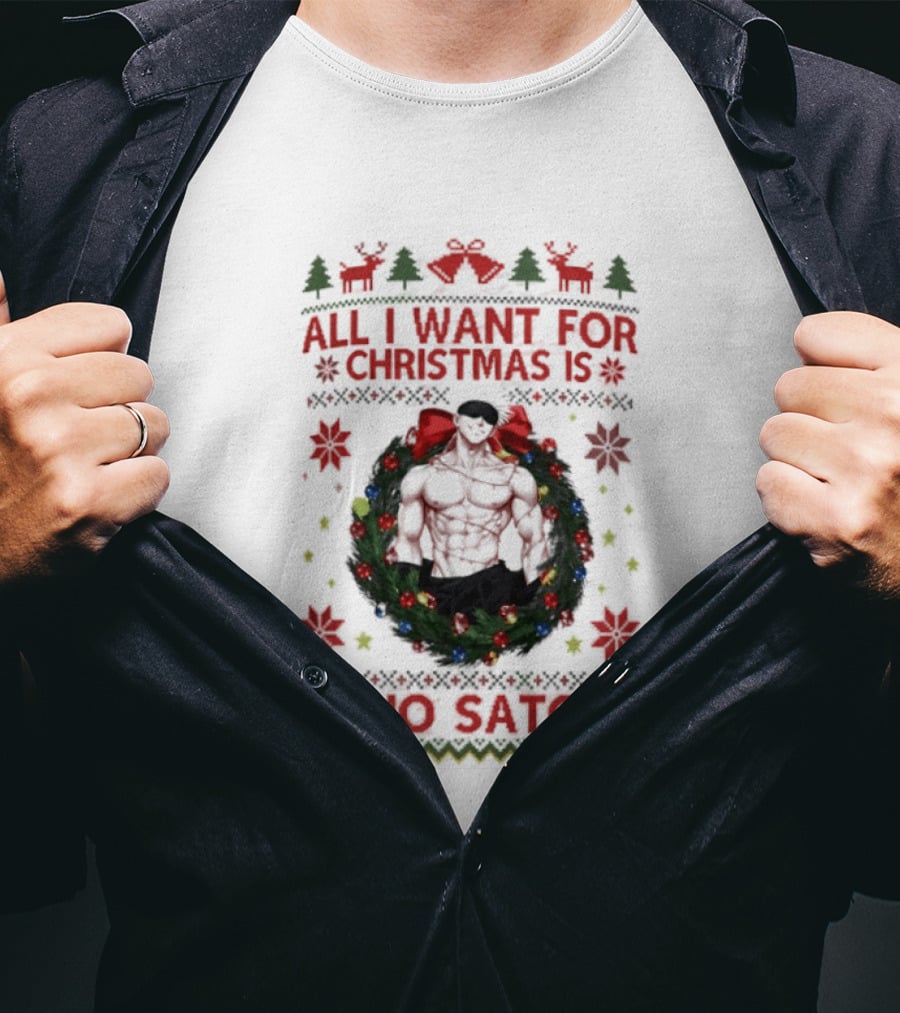 All I Want For Christmas Is Gojo Satoru Festive Holiday Anime Ugly Christmas T-Shirt