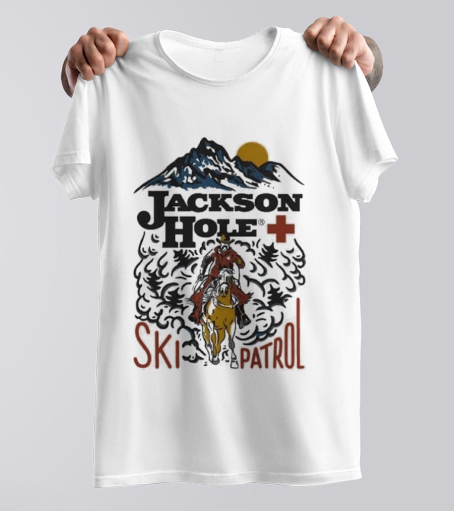 Jackson Hole Wyoming Mountain Cowboy Ski Patrol Adventure T-Shirt