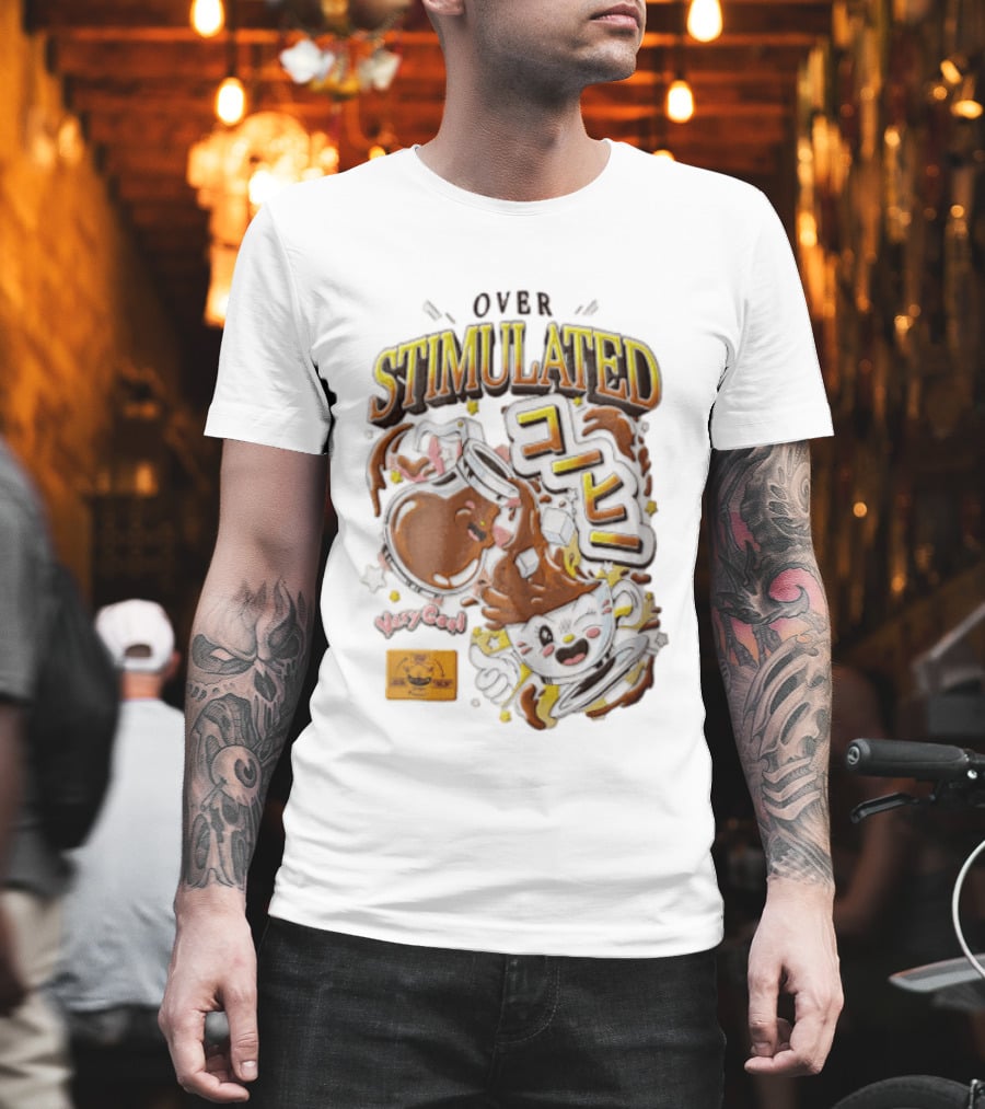 Over Stimulated Coffee Pot Pouring Very Coffee Cartoon Cute T-Shirt