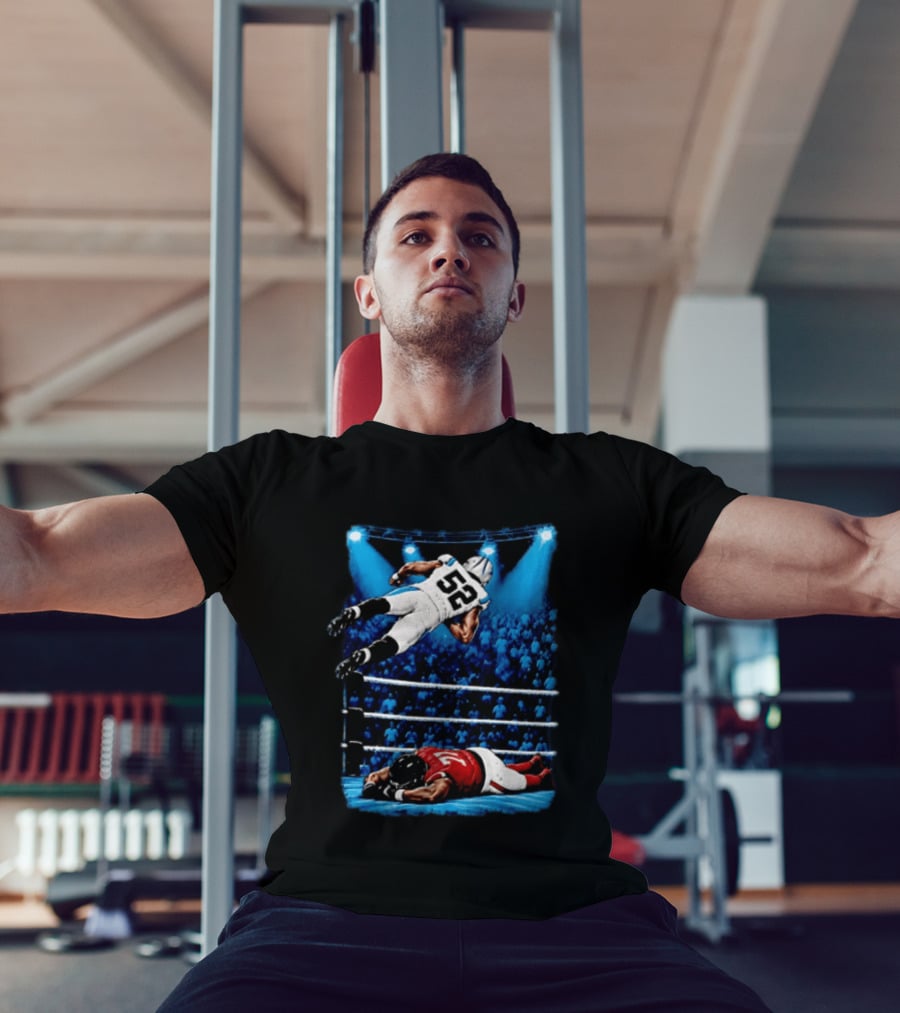 Football Player 52 Jumping Over Opponent In Wrestling Ring Spotlight Crowd T-Shirt
