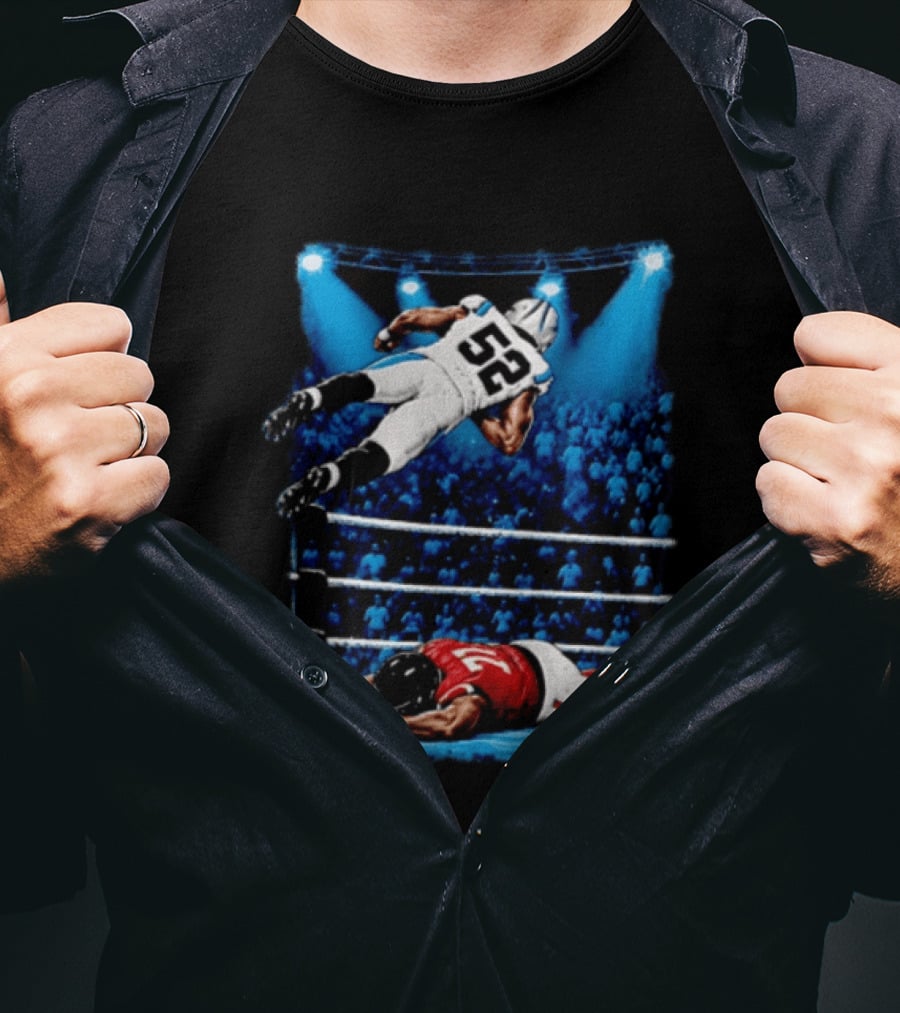 Football Player 52 Jumping Over Opponent In Wrestling Ring Spotlight Crowd T-Shirt