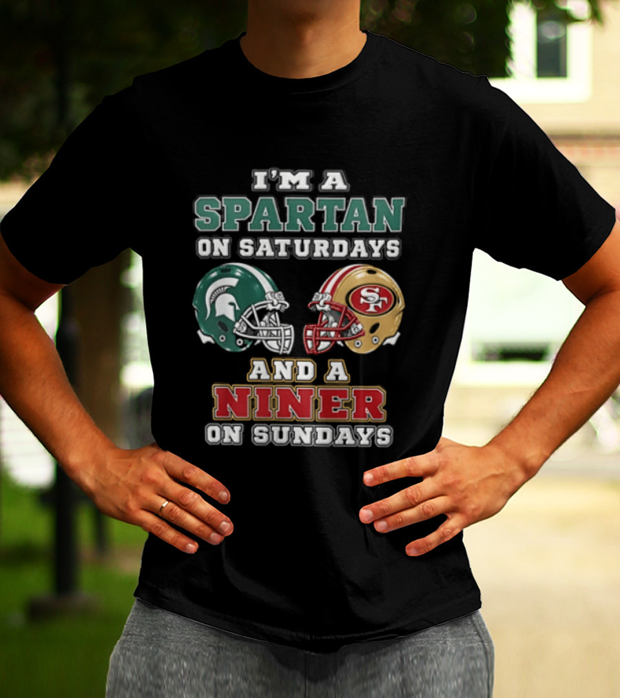 I'm A Spartan On Saturdays And A Niner On Sundays Football Helmets T-Shirt