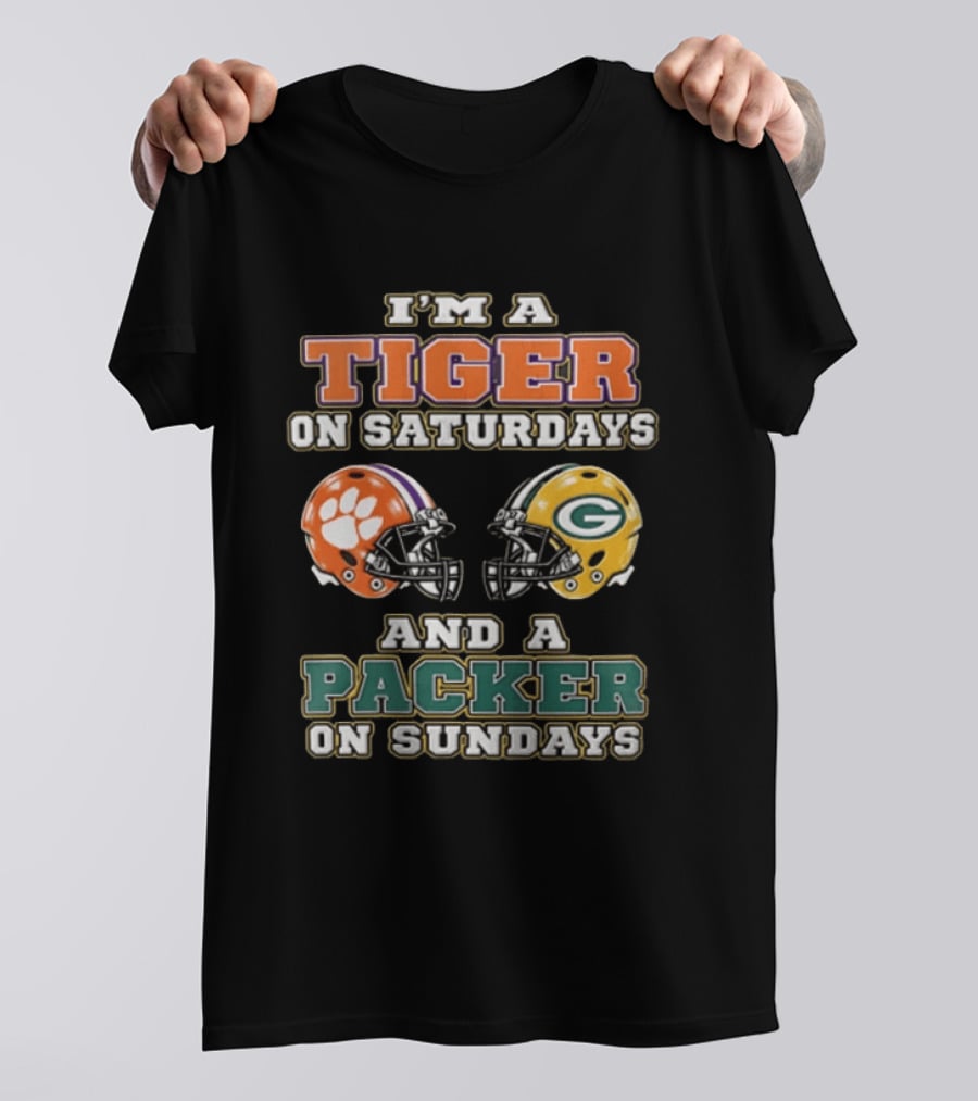 I'm A Tiger On Saturdays And A Packer On Sundays Clemson Green Bay Football Fan T-Shirt